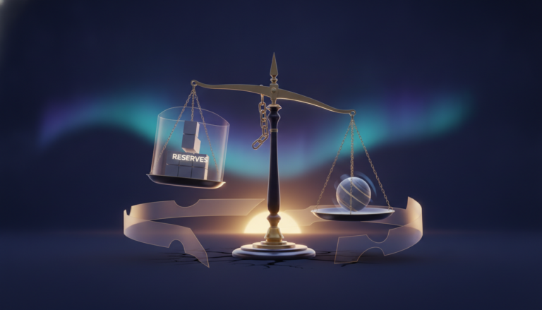 Aurora-style editorial cover illustrating: Stablecoin Risks: Depegs, Reserves and Regulation