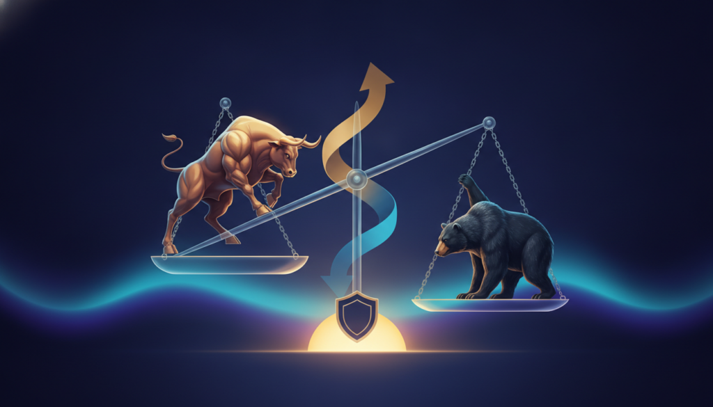 Aurora-style editorial cover illustrating: Bull vs Bear Markets: Understanding Crypto Cycles