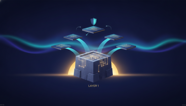 Aurora-style editorial cover illustrating: Layer 1 vs Layer 2 Explained