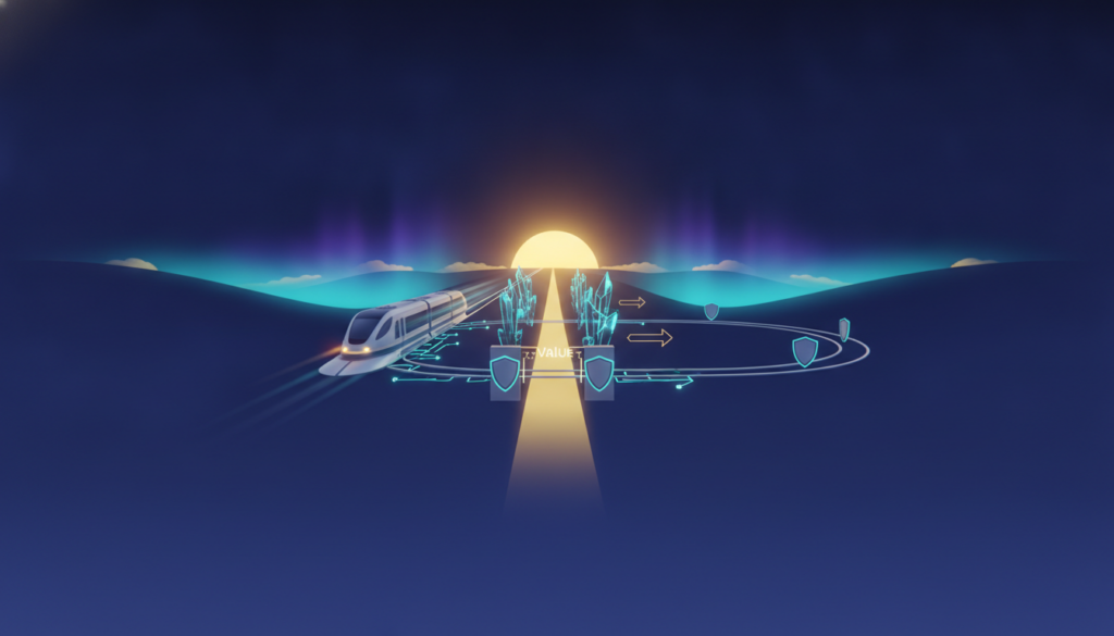Aurora-style editorial cover illustrating: What Is Solana (SOL)? Speed, Low Fees and the Trade-offs